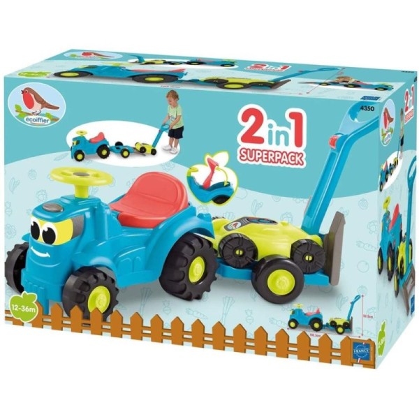 Porteur tracteur avec remorque et tondeuse Ecoiffier 4350