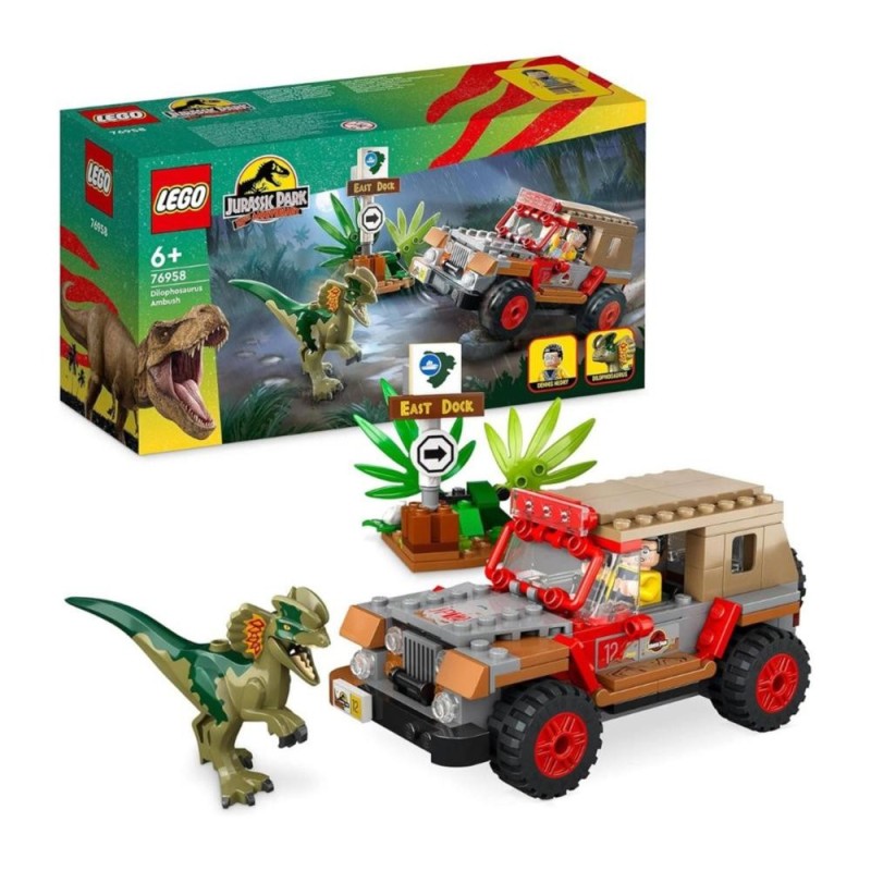 LEGO 76958 Jurassic Park - L'Embuscade du Dilophosaure - Jouet Dinosau