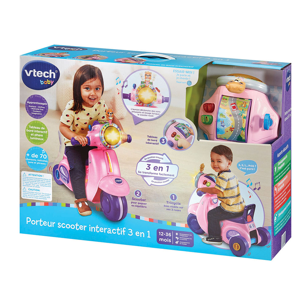 Porteur Scooter Interactif 3 en 1 Rose 572355 â€“ Vtech
