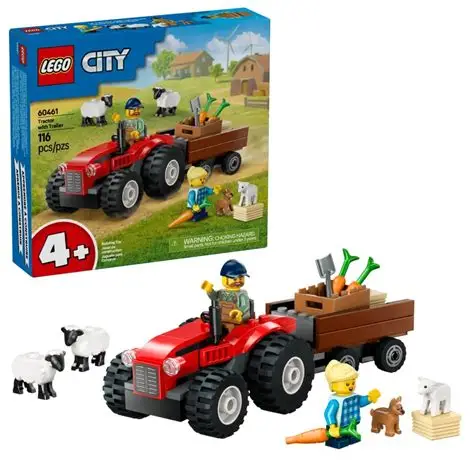 Tracteur Rouge avec remorque and moutons 60461