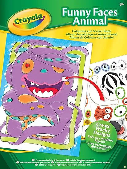 Color and sticker assorted funny faces people funny faces animals